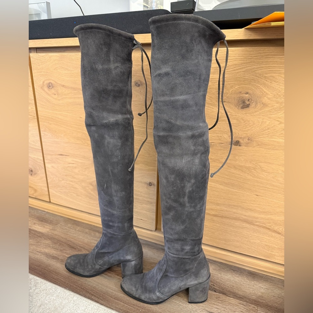 Stuart Weitzman Tieland Over The Knee Boots in Slate Gray Suede